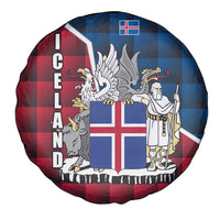 Iceland Crest Spare Tire Cover with Viking Dragon and Icelandic Flag Plaid Pattern - Wonder Print Shop