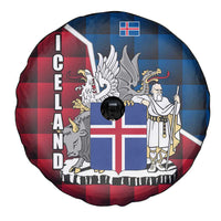 Iceland Crest Spare Tire Cover with Viking Dragon and Icelandic Flag Plaid Pattern - Wonder Print Shop