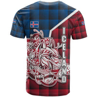 Iceland Crest T Shirt with Viking Dragon and Icelandic Flag Plaid Pattern - Wonder Print Shop
