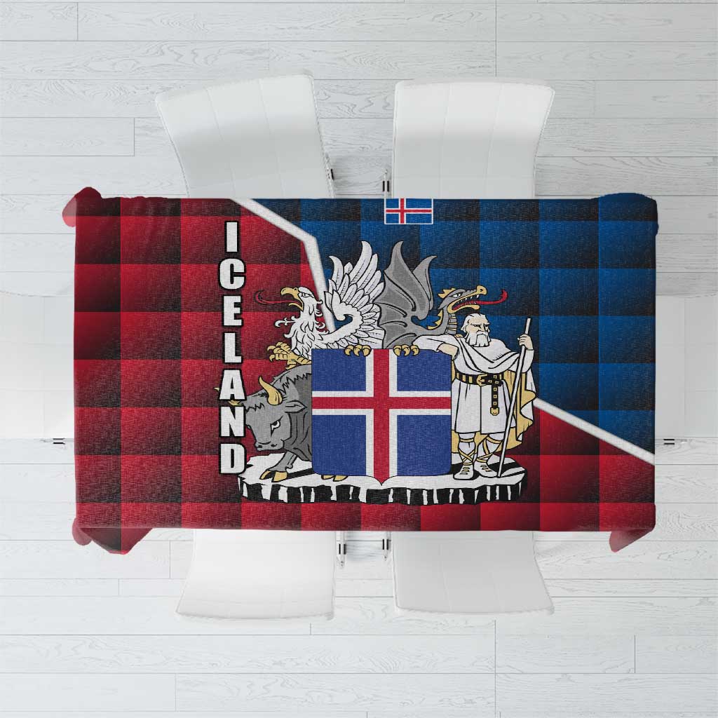 Iceland Crest Tablecloth with Viking Dragon and Icelandic Flag Plaid Pattern - Wonder Print Shop