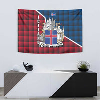 Iceland Crest Tapestry with Viking Dragon and Icelandic Flag Plaid Pattern - Wonder Print Shop