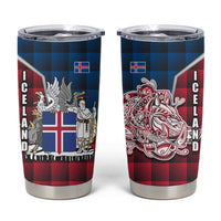 Iceland Crest Tumbler Cup with Viking Dragon and Icelandic Flag Plaid Pattern - Wonder Print Shop