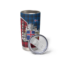 Iceland Crest Tumbler Cup with Viking Dragon and Icelandic Flag Plaid Pattern - Wonder Print Shop