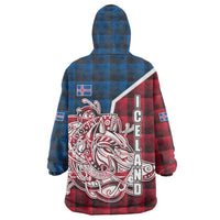 Iceland Crest Wearable Blanket Hoodie with Viking Dragon and Icelandic Flag Plaid Pattern - Wonder Print Shop