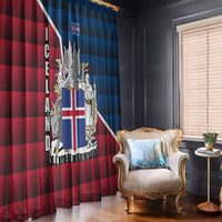 Iceland Crest Window Curtain with Viking Dragon and Icelandic Flag Plaid Pattern - Wonder Print Shop