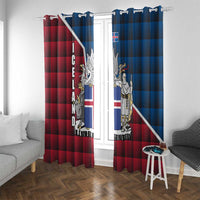 Iceland Crest Window Curtain with Viking Dragon and Icelandic Flag Plaid Pattern - Wonder Print Shop