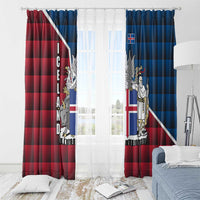 Iceland Crest Window Curtain with Viking Dragon and Icelandic Flag Plaid Pattern - Wonder Print Shop
