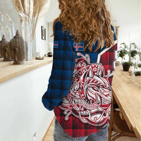 Iceland Crest Women Casual Shirt with Viking Dragon and Icelandic Flag Plaid Pattern - Wonder Print Shop