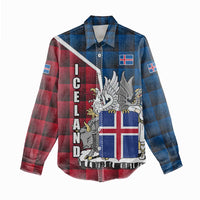 Iceland Crest Women Casual Shirt with Viking Dragon and Icelandic Flag Plaid Pattern - Wonder Print Shop