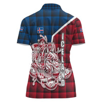 Iceland Crest Women Polo Shirt with Viking Dragon and Icelandic Flag Plaid Pattern - Wonder Print Shop