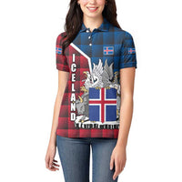 Iceland Crest Women Polo Shirt with Viking Dragon and Icelandic Flag Plaid Pattern - Wonder Print Shop