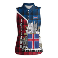 Iceland Crest Women Sleeveless Polo Shirt with Viking Dragon and Icelandic Flag Plaid Pattern - Wonder Print Shop