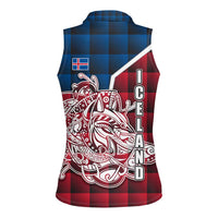 Iceland Crest Women Sleeveless Polo Shirt with Viking Dragon and Icelandic Flag Plaid Pattern - Wonder Print Shop