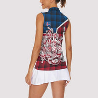 Iceland Crest Women Sleeveless Polo Shirt with Viking Dragon and Icelandic Flag Plaid Pattern - Wonder Print Shop