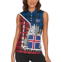 Iceland Crest Women Sleeveless Polo Shirt with Viking Dragon and Icelandic Flag Plaid Pattern - Wonder Print Shop