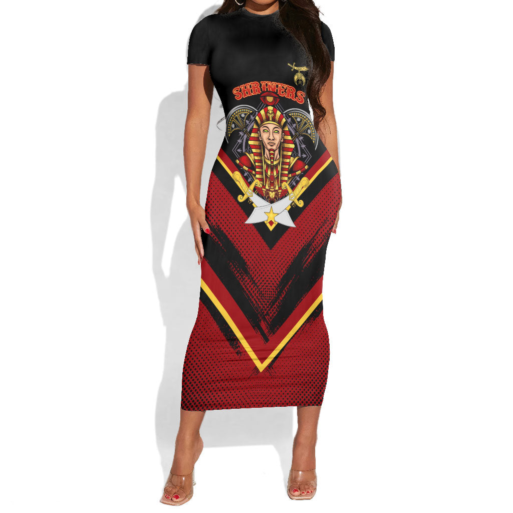 Noble Shriners Short Sleeve Bodycon Dress Masonic Egyptian Pharaoh Scimitar Emblem