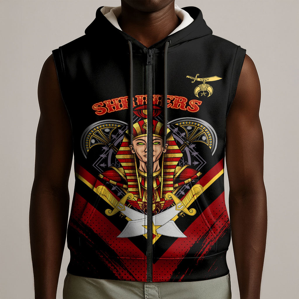 Noble Shriners Sleeveless Zip Hoodie Masonic Egyptian Pharaoh Scimitar Emblem