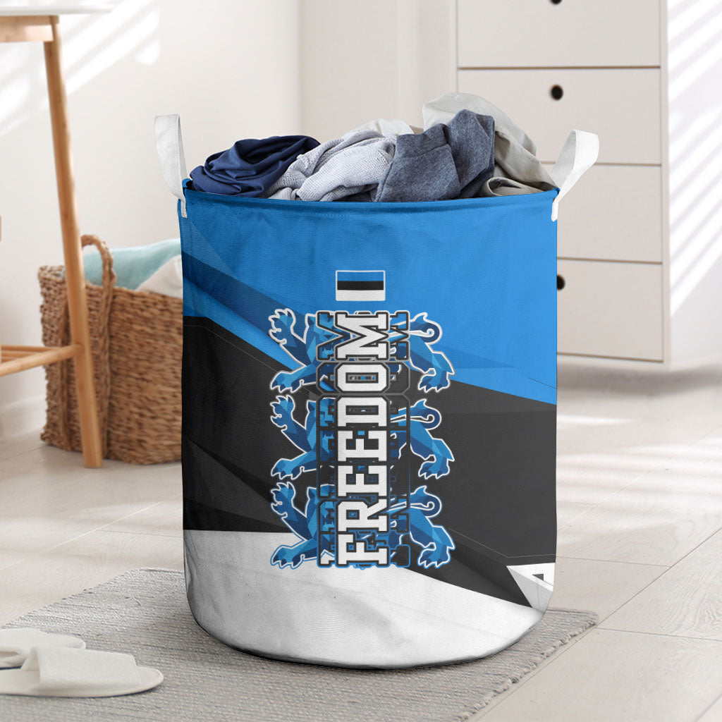 Estonia Flag 1884 Freedom Laundry Basket Geometric Lion Crest National Pride