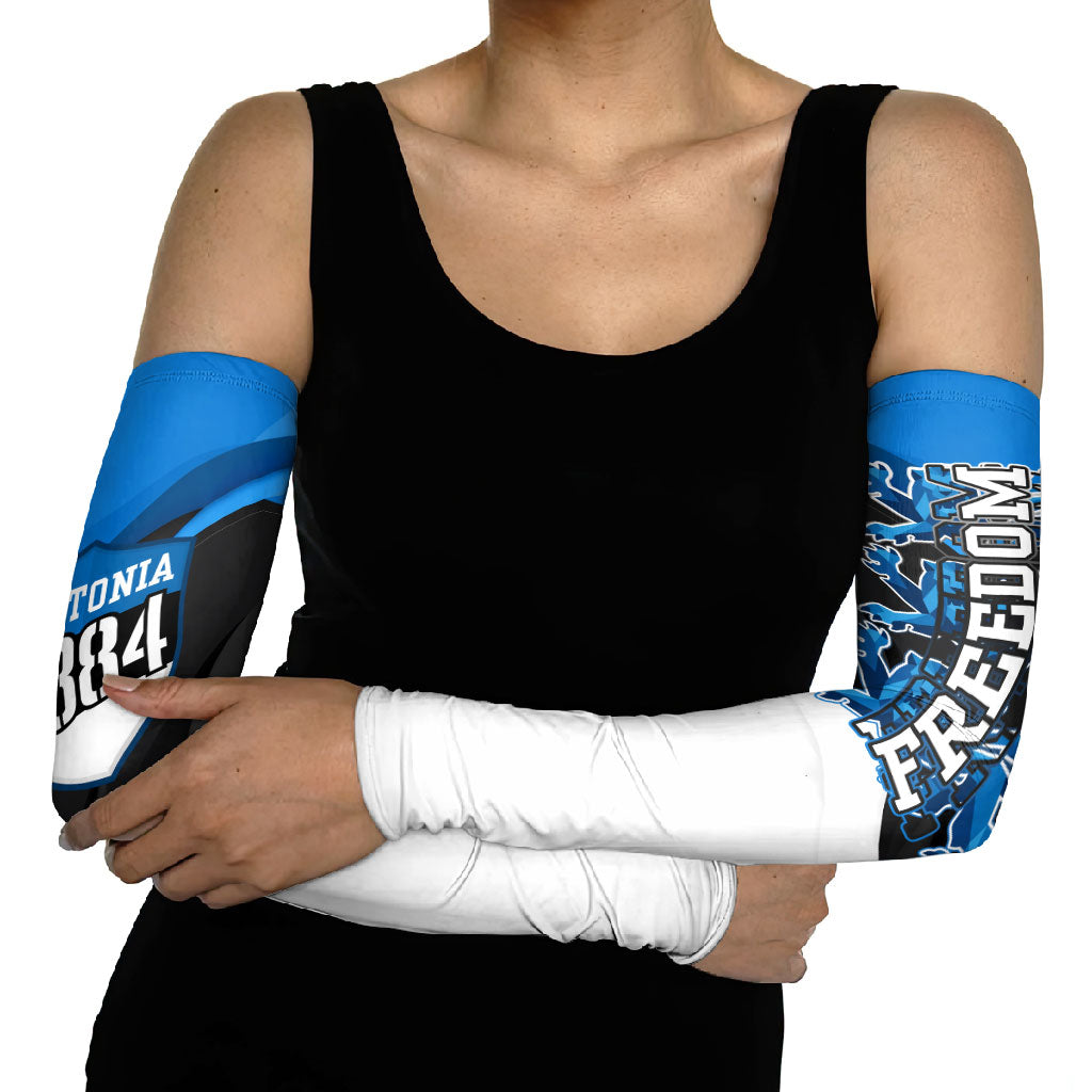 Estonia Flag 1884 Freedom Arm Sleeves Geometric Lion Crest National Pride