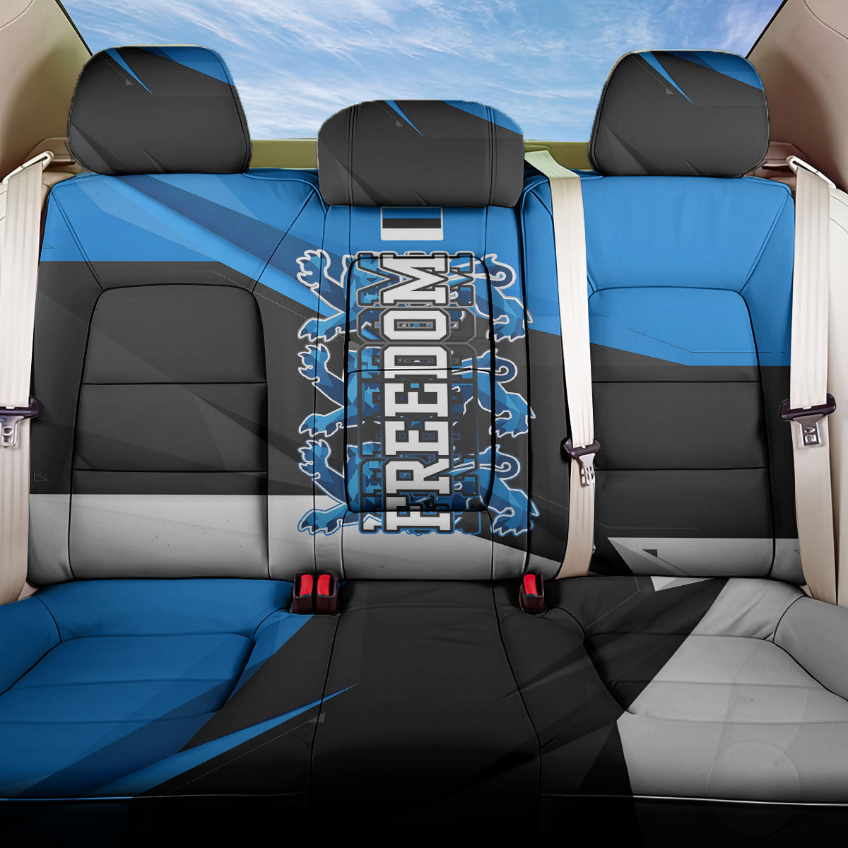 Estonia Flag 1884 Freedom Back Car Seat Cover Geometric Lion Crest National Pride