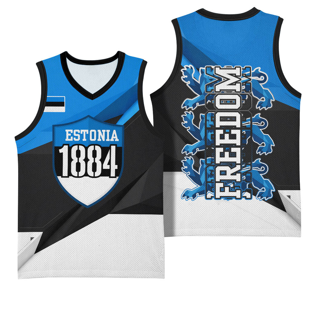 Estonia Flag 1884 Freedom Basketball Jersey Geometric Lion Crest National Pride