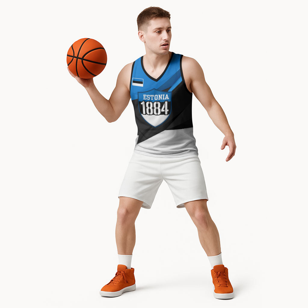 Estonia Flag 1884 Freedom Basketball Jersey Geometric Lion Crest National Pride
