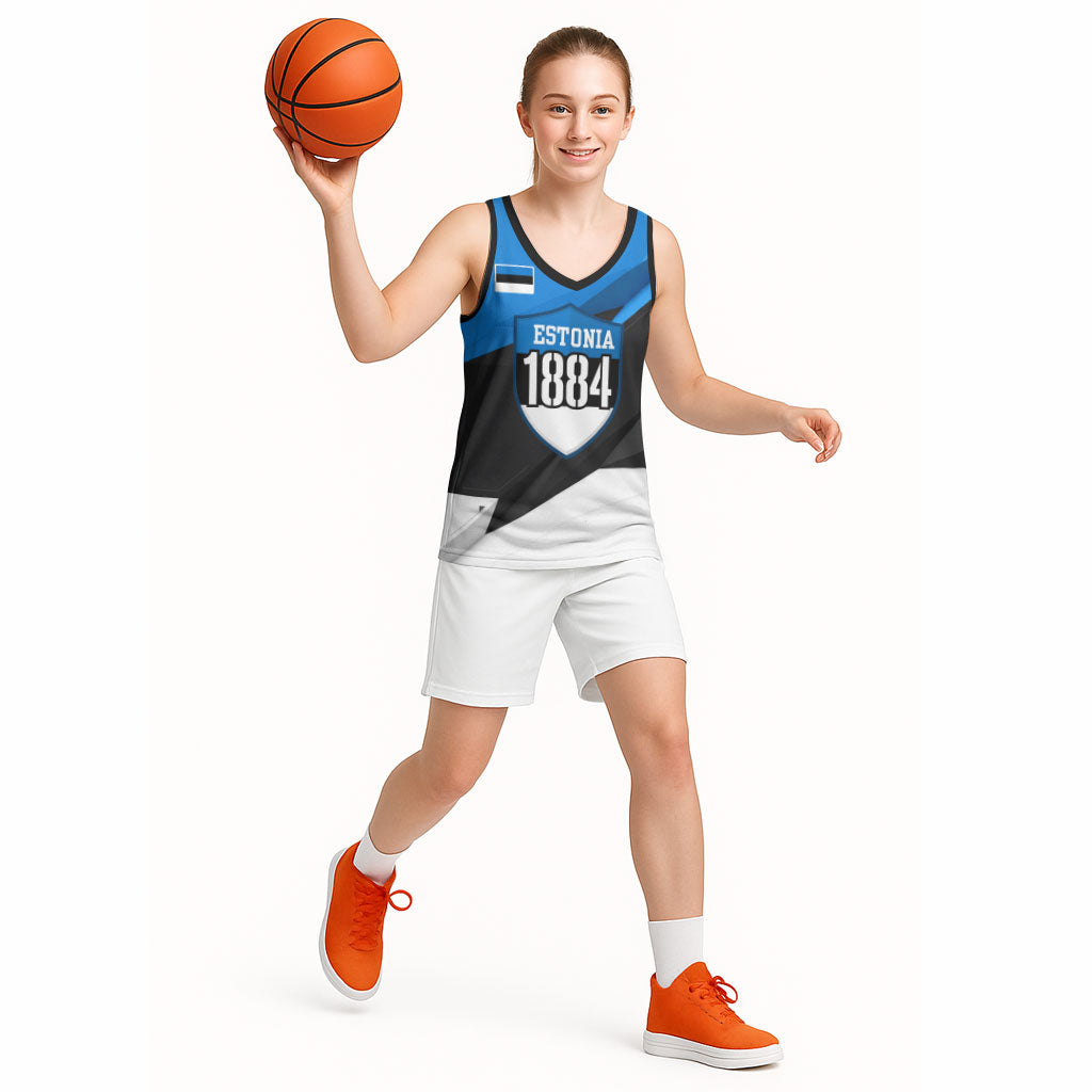 Estonia Flag 1884 Freedom Basketball Jersey Geometric Lion Crest National Pride