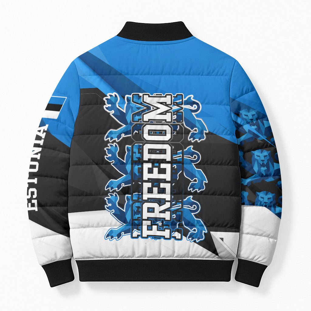 Estonia Flag 1884 Freedom Bomber Puffer Jacket Geometric Lion Crest National Pride