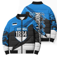 Estonia Flag 1884 Freedom Bomber Puffer Jacket Geometric Lion Crest National Pride