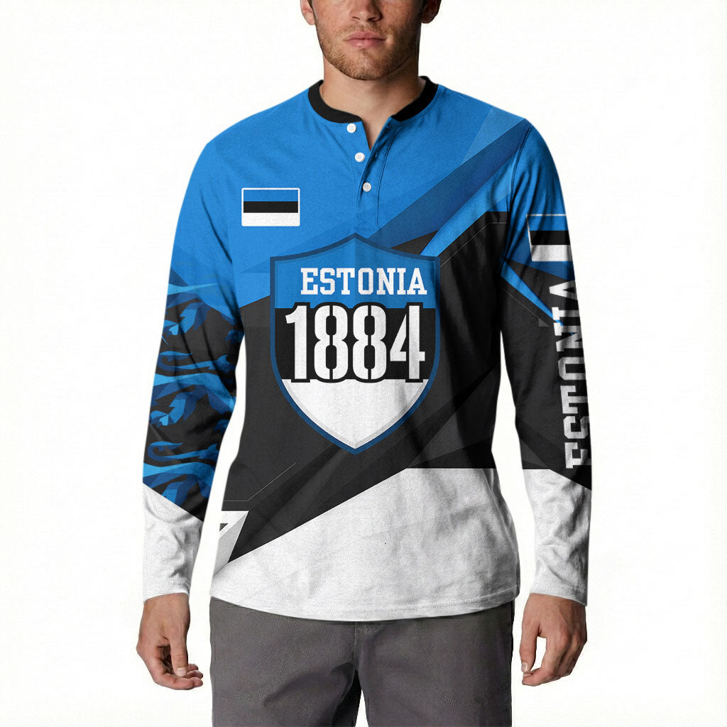 Estonia Flag 1884 Freedom Button Sweatshirt Geometric Lion Crest National Pride