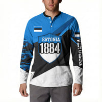 Estonia Flag 1884 Freedom Button Sweatshirt Geometric Lion Crest National Pride