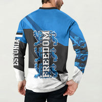 Estonia Flag 1884 Freedom Button Sweatshirt Geometric Lion Crest National Pride