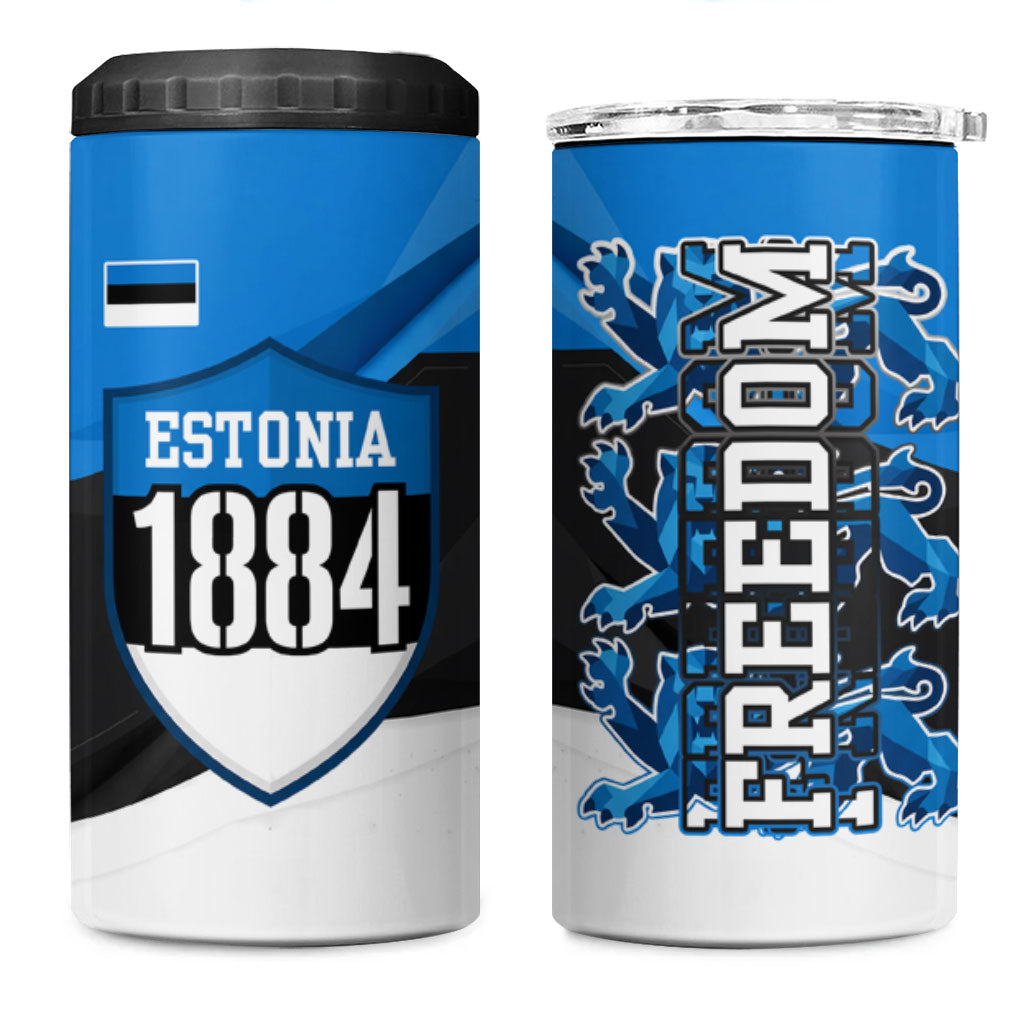 Estonia Flag 1884 Freedom 4 in 1 Can Cooler Tumbler Geometric Lion Crest National Pride