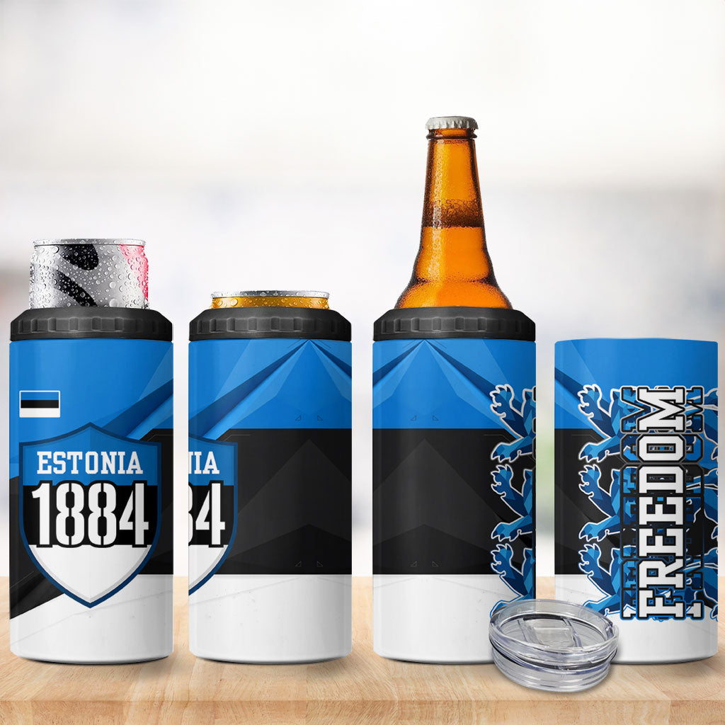 Estonia Flag 1884 Freedom 4 in 1 Can Cooler Tumbler Geometric Lion Crest National Pride