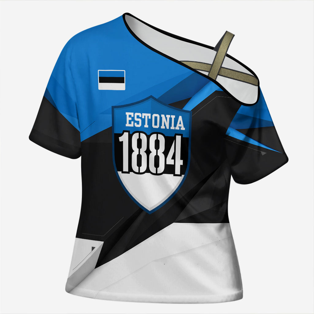 Estonia Flag 1884 Freedom Cross Shoulder Shirt Geometric Lion Crest National Pride