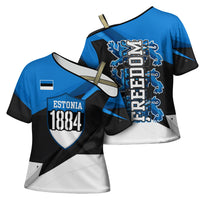 Estonia Flag 1884 Freedom Cross Shoulder Shirt Geometric Lion Crest National Pride