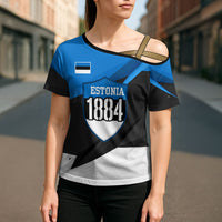 Estonia Flag 1884 Freedom Cross Shoulder Shirt Geometric Lion Crest National Pride
