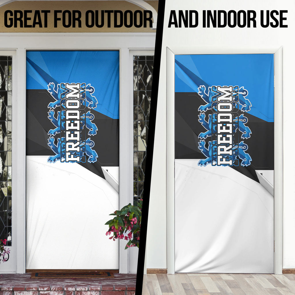 Estonia Flag 1884 Freedom Door Cover Geometric Lion Crest National Pride