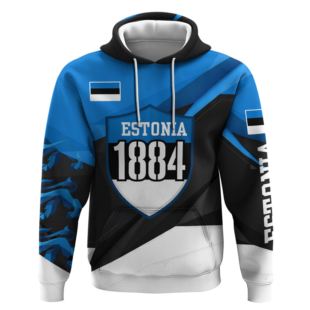 Estonia Flag 1884 Freedom Hoodie Geometric Lion Crest National Pride