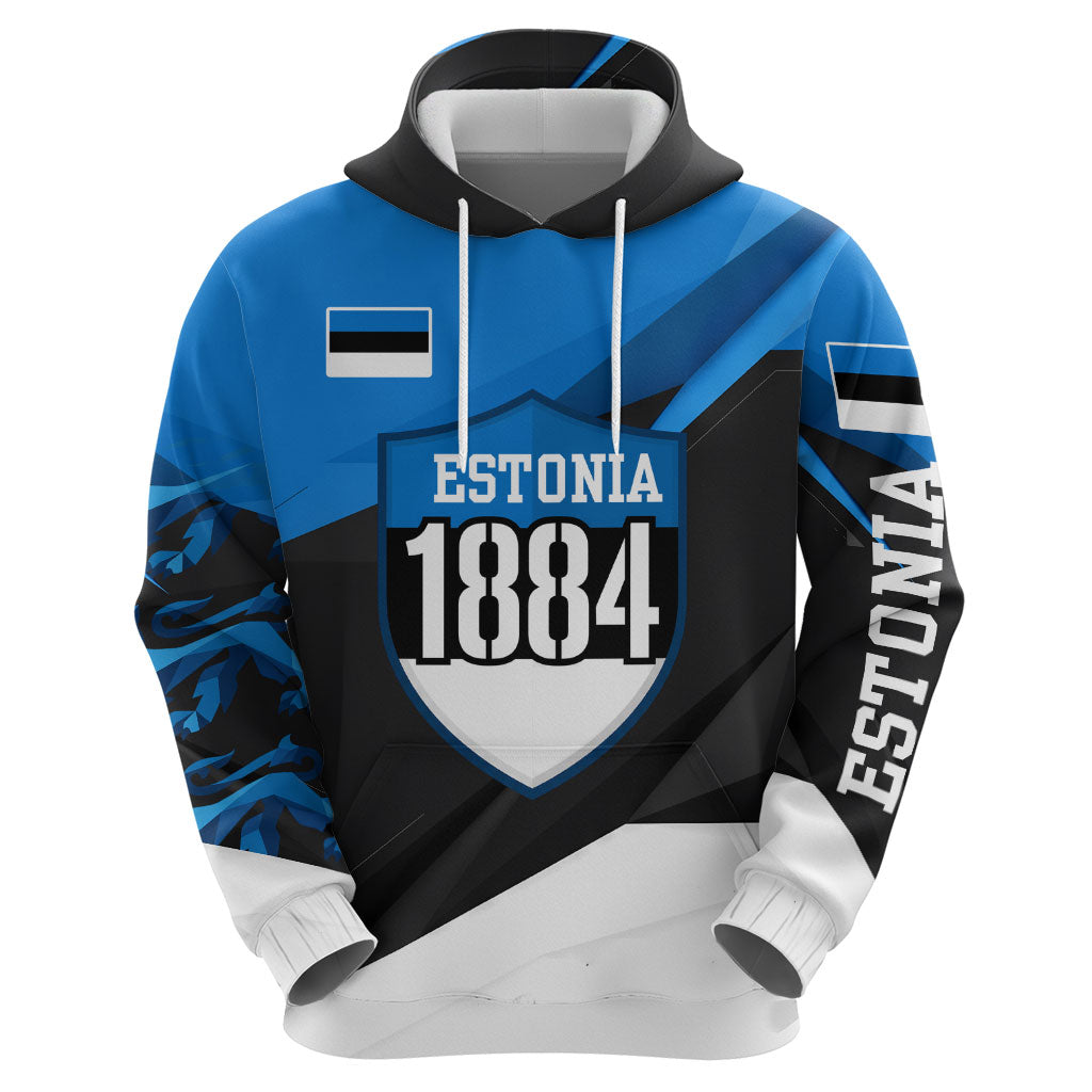 Estonia Flag 1884 Freedom Hoodie Geometric Lion Crest National Pride