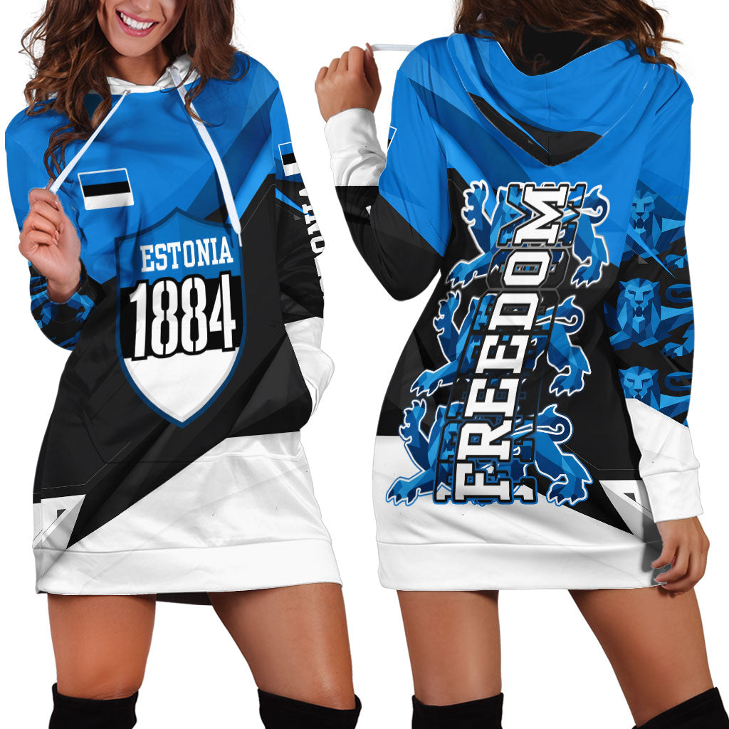 Estonia Flag 1884 Freedom Hoodie Dress Geometric Lion Crest National Pride