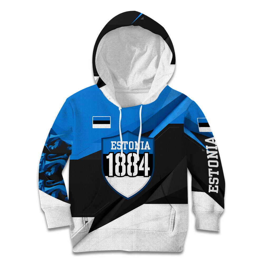 Estonia Flag 1884 Freedom Kid Hoodie Geometric Lion Crest National Pride