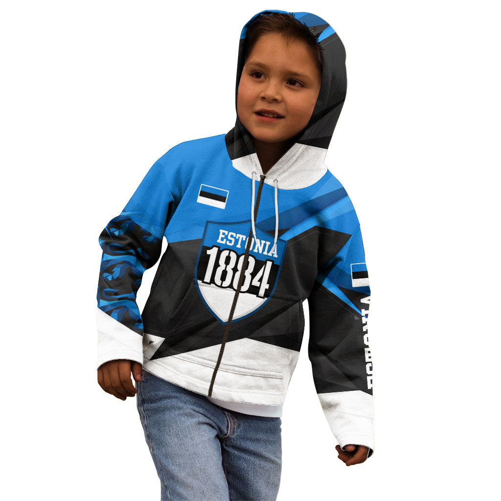 Estonia Flag 1884 Freedom Kid Hoodie Geometric Lion Crest National Pride