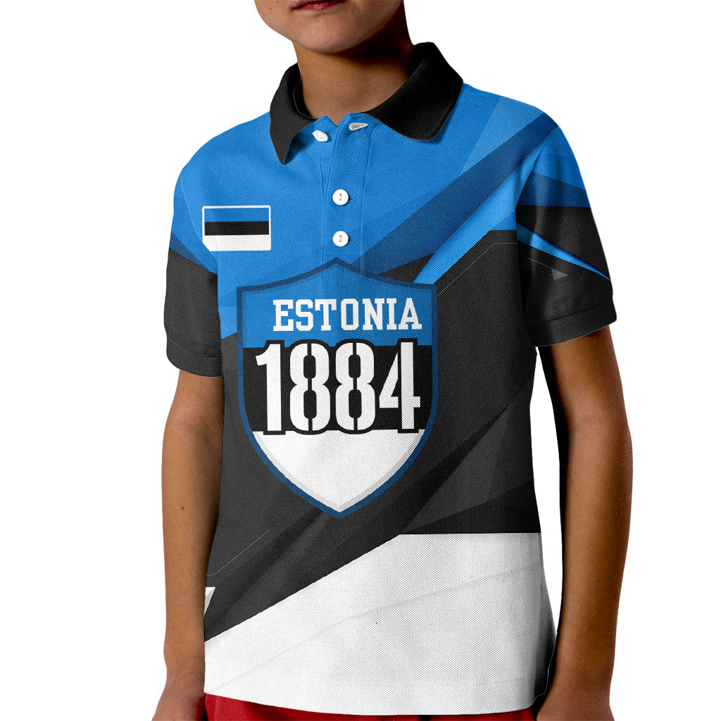 Estonia Flag 1884 Freedom Kid Polo Shirt Geometric Lion Crest National Pride