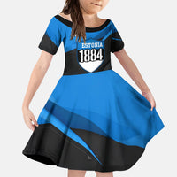 Estonia Flag 1884 Freedom Kid Short Sleeve Dress Geometric Lion Crest National Pride