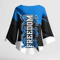 Estonia Flag 1884 Freedom Kimono Sleeve Blouse Geometric Lion Crest National Pride