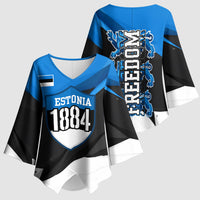 Estonia Flag 1884 Freedom Kimono Sleeve Blouse Geometric Lion Crest National Pride