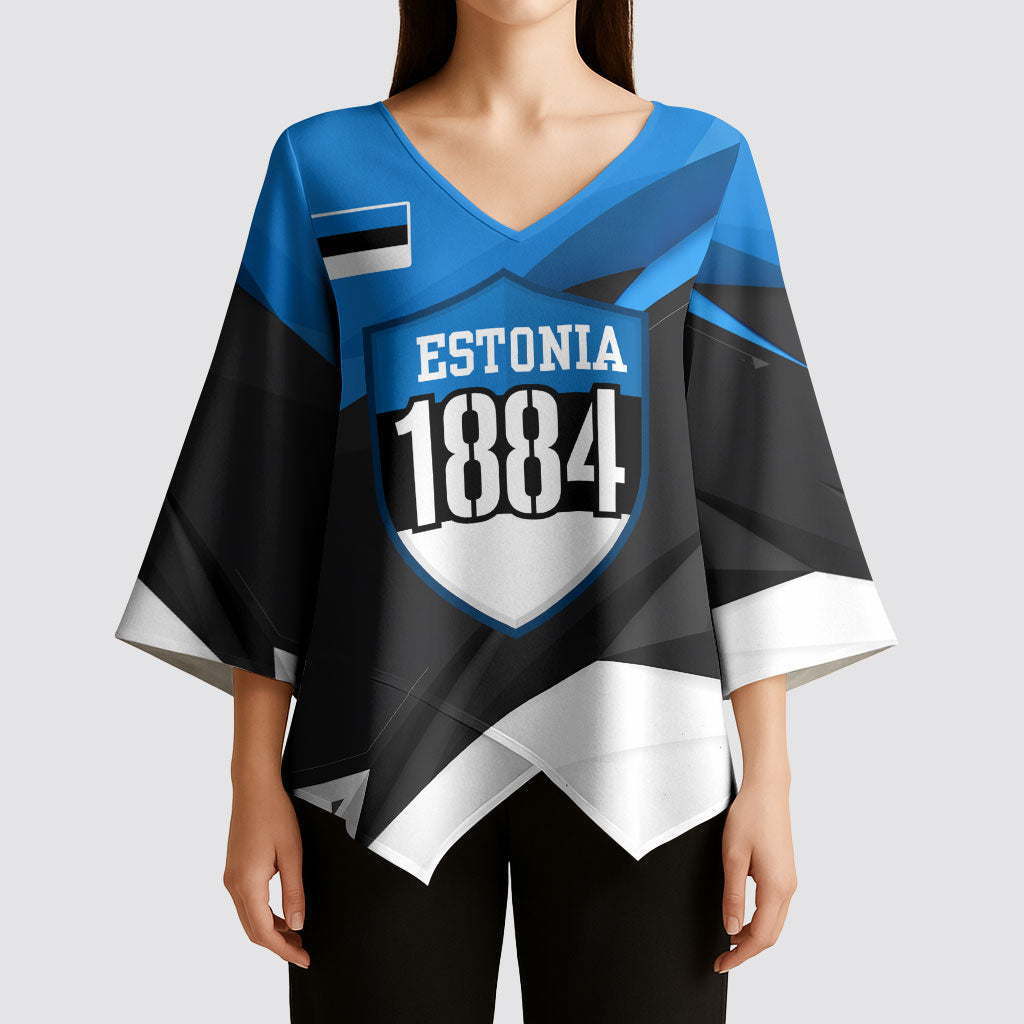 Estonia Flag 1884 Freedom Kimono Sleeve Blouse Geometric Lion Crest National Pride