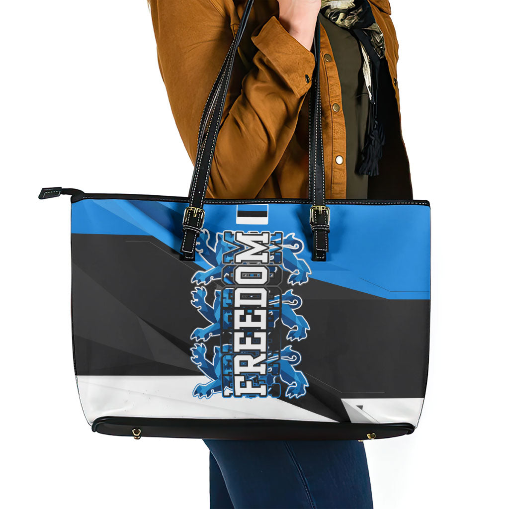 Estonia Flag 1884 Freedom Leather Tote Bag Geometric Lion Crest National Pride