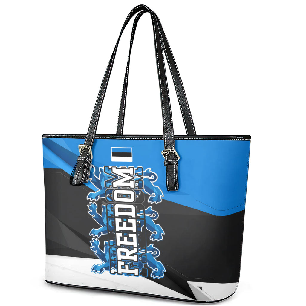 Estonia Flag 1884 Freedom Leather Tote Bag Geometric Lion Crest National Pride